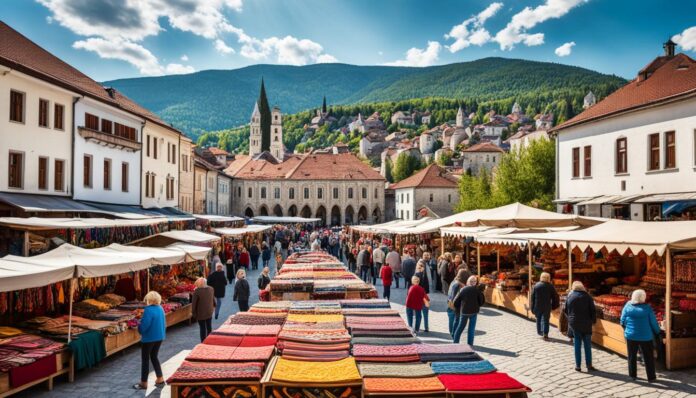 Unique souvenir shops selling local Bosnian crafts and art