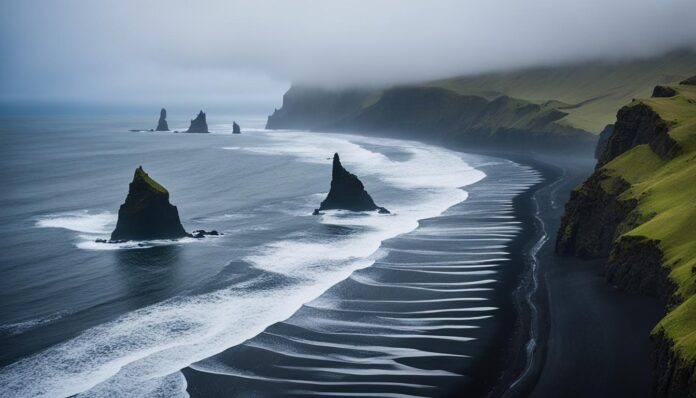 What are Vik's black sand beaches like?