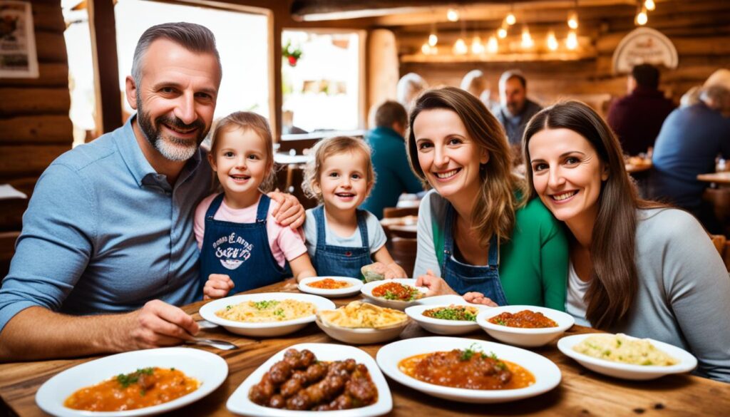 family trying local cuisine in Jajce family trying local cuisine in Jajce