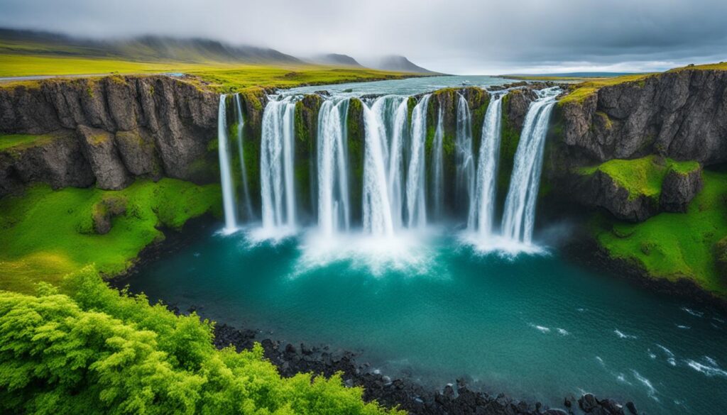 glistening waterfalls