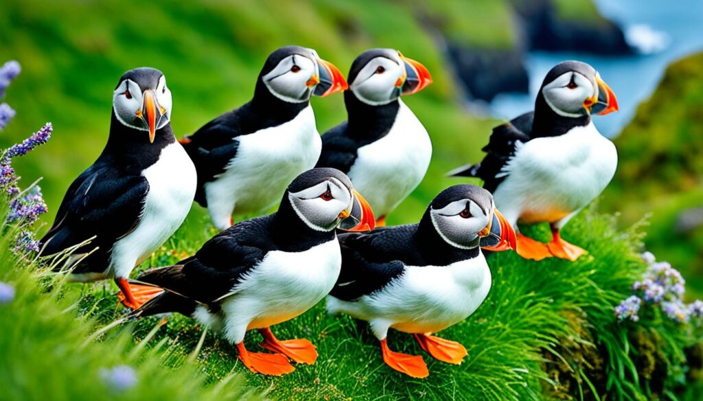 puffins in Vik cliffs puffins in Vik cliffs