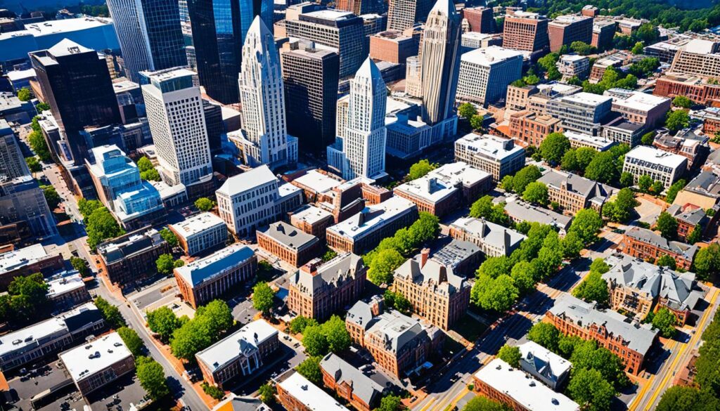 Charlotte historical district showcasing architectural styles