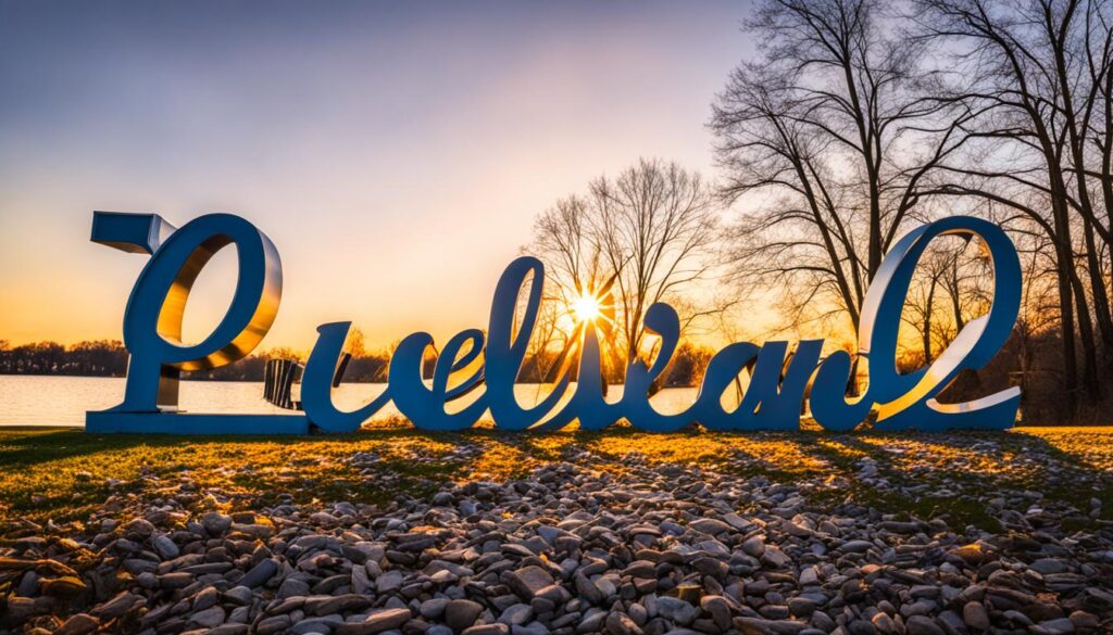 Edgewater Park photography with Cleveland Script Sign