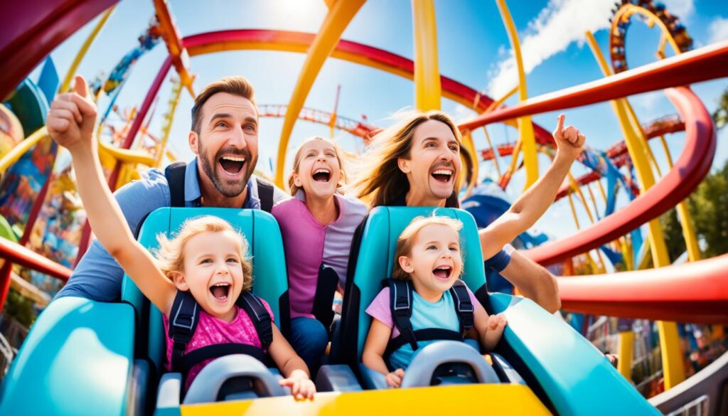 Family enjoying a day at the theme park Family enjoying a day at the theme park