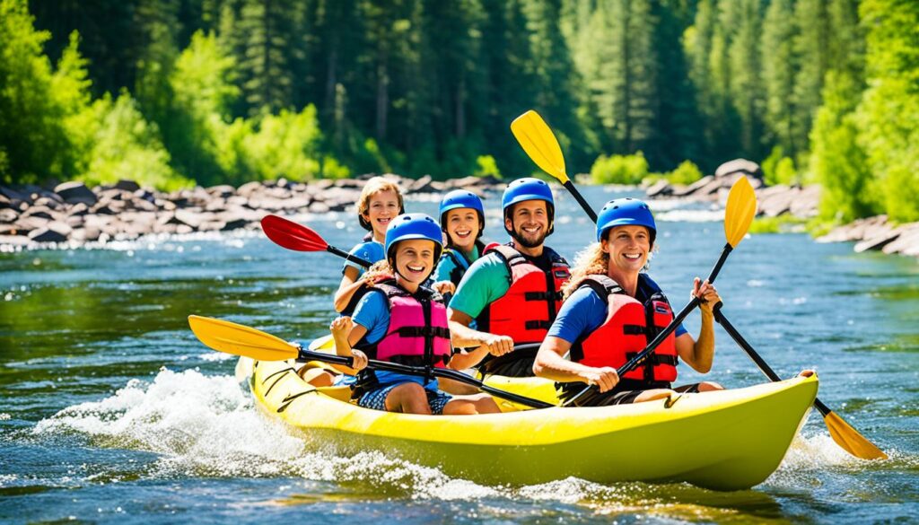 Family kayaking near Grand Rapids