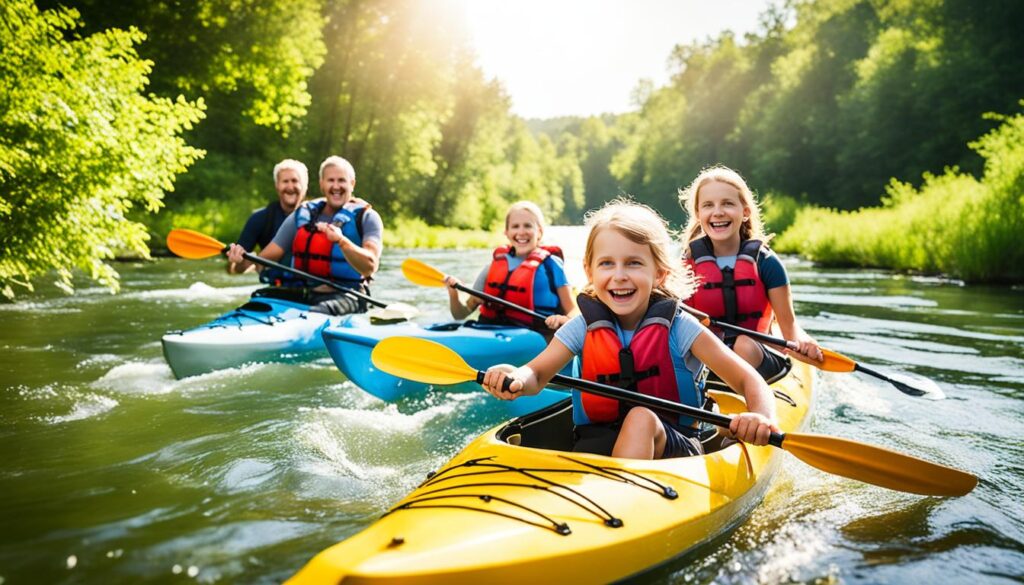 Family kayaking near Grand Rapids