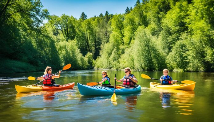 Family kayaking near Grand Rapids