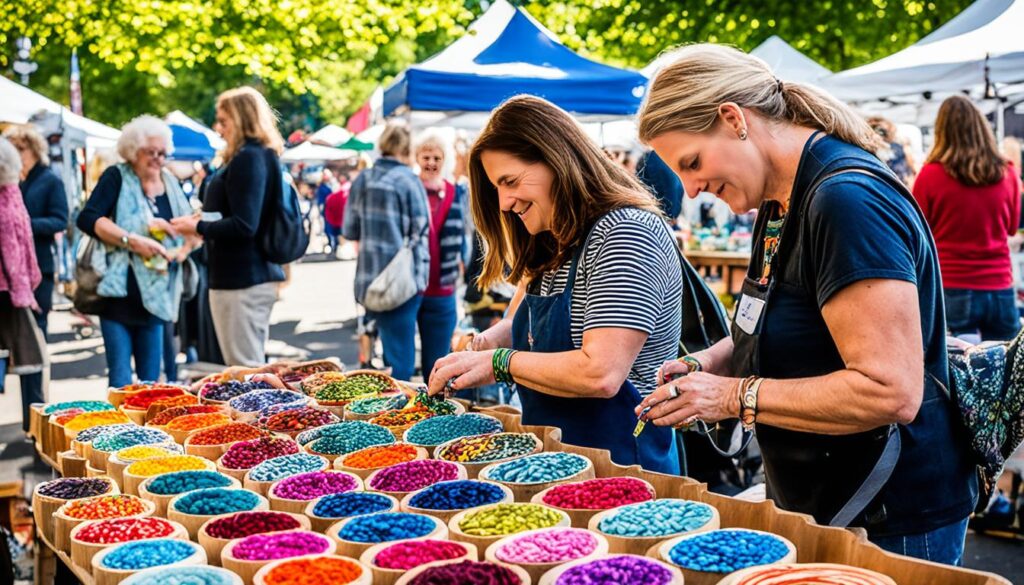 Local artisans at Eugene Saturday Market showcasing unique crafts.