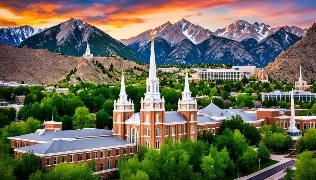 Provo landmarks showcasing Brigham Young University and Provo City Center Temple