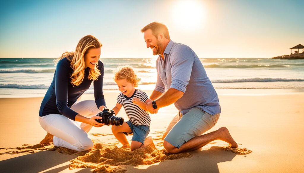 professional beach photographer capturing a family at the beach professional beach photographer capturing a family at the beach