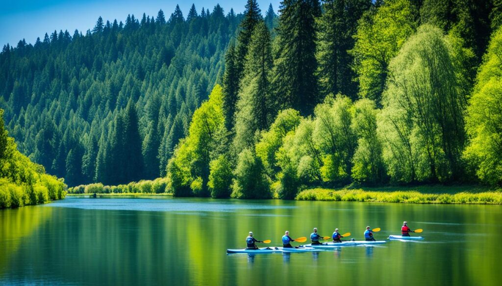 stand-up paddleboarding and kayaking on the Willamette River