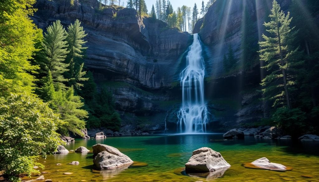 Ausable Chasm waterfall in Adirondacks