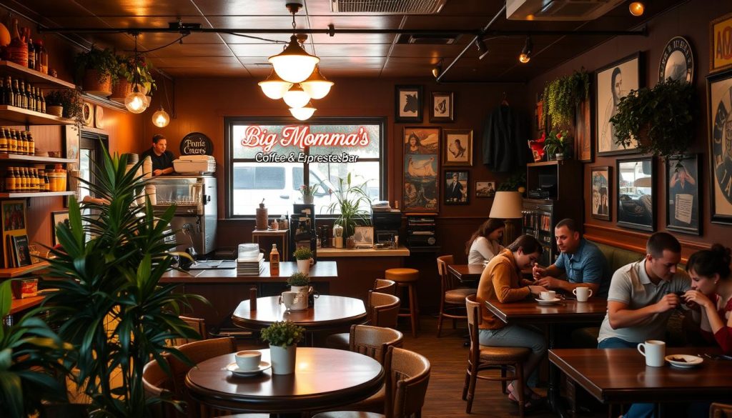 Big Momma's Coffee shop interior with patrons enjoying coffee