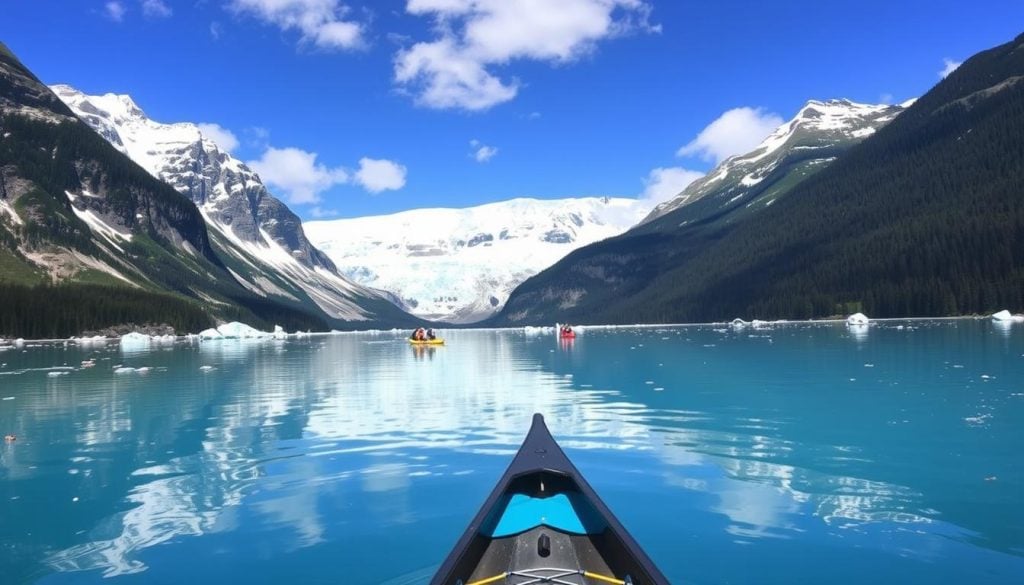 Canoeing on Mendenhall Lake with guided glacier tours