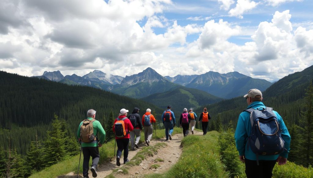 Carpathian mountain guides leading a group Carpathian mountain guides leading a group