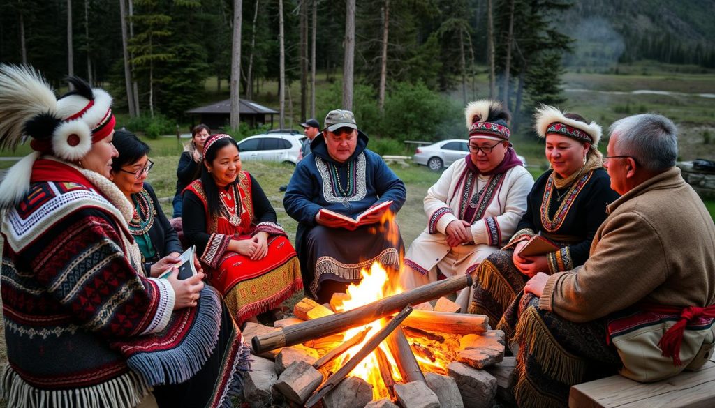 Cultural ambassadors sharing Elders' stories in Athabascan culture Cultural ambassadors sharing Elders' stories in Athabascan culture