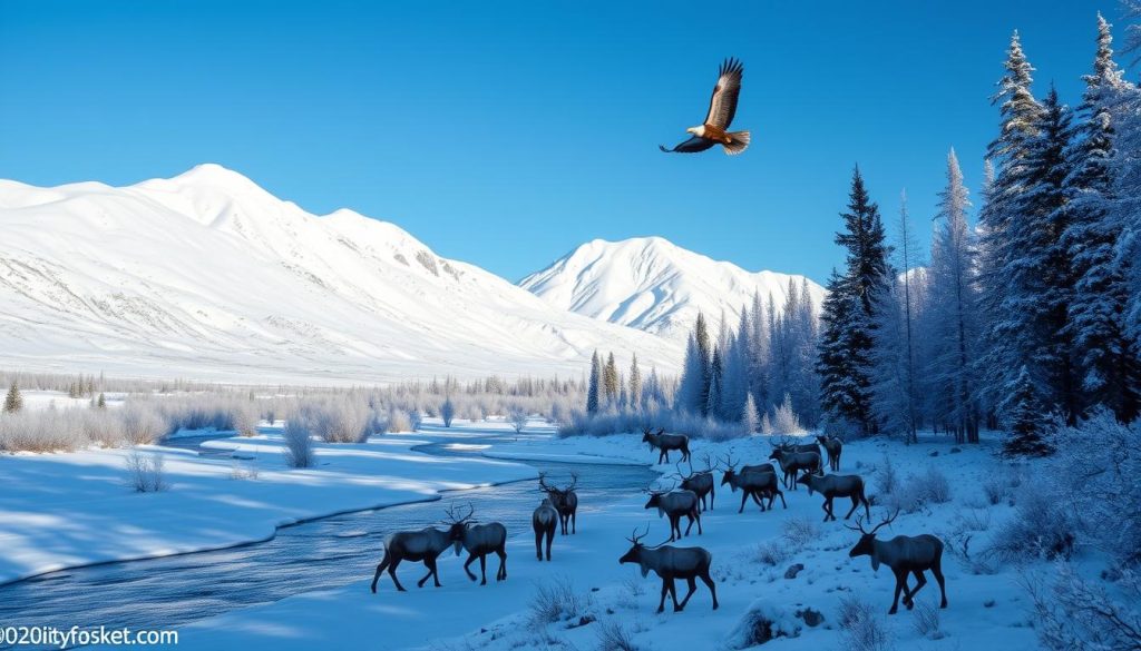 Denali National Park winter wildlife viewing