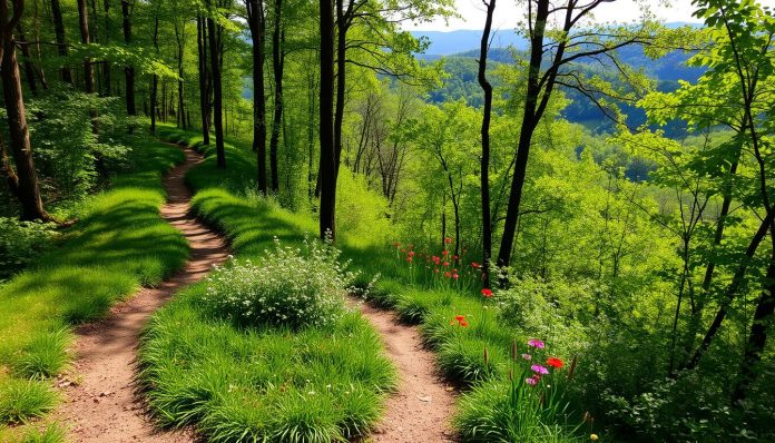 Hiking trails near Mammoth Cave with scenic views?