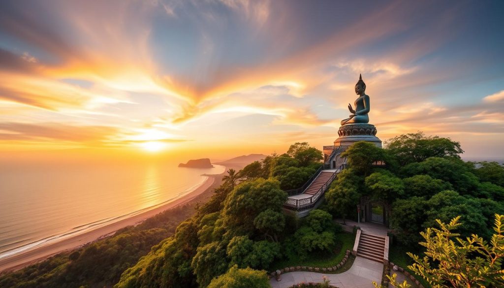 Hilltop Buddha with panoramic views in Ngapali Beach Hilltop Buddha with panoramic views in Ngapali Beach