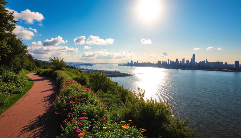 Hudson River walkway to NYC Hudson River walkway to NYC