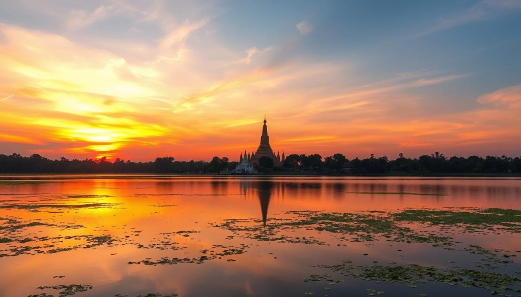 Kandawgyi Lake and Shwedagon Pagoda in Yangon