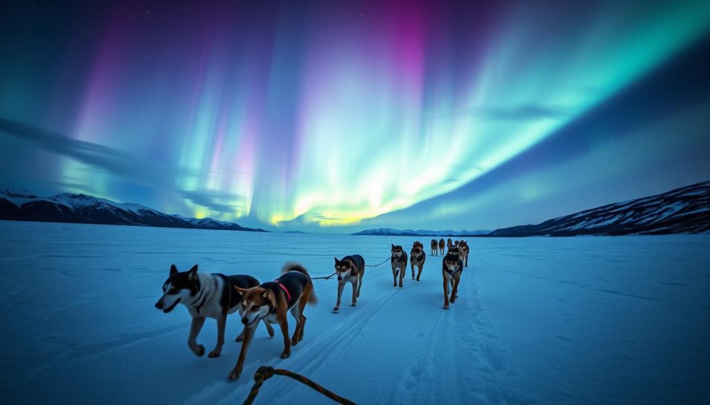 Northern lights dog sledding experience