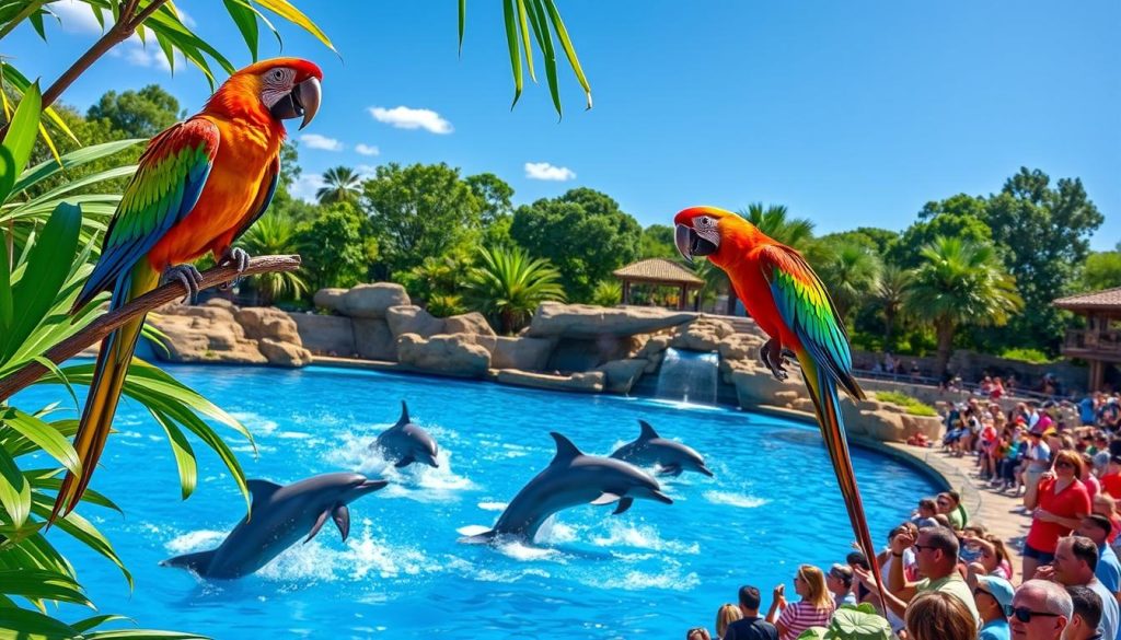 Popular attractions including macaws and dolphin adventures at the Indianapolis Zoo