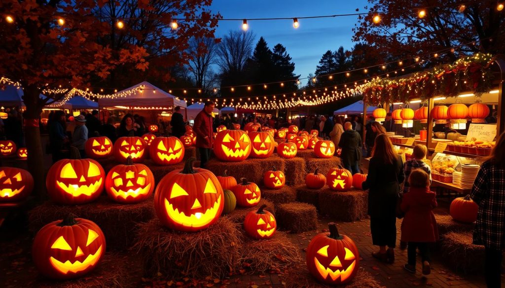 Pumpkin festival with jack o' lantern displays