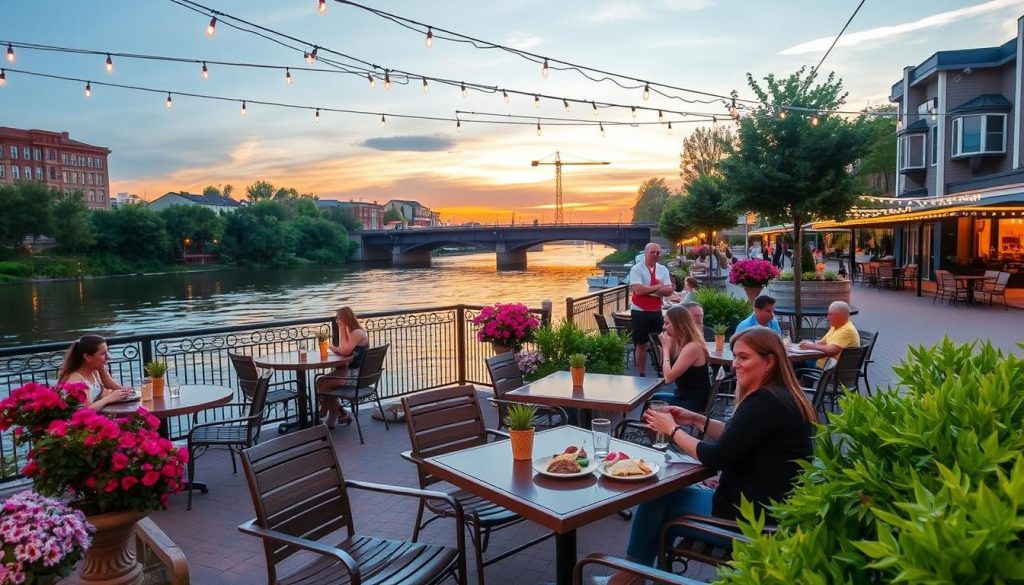 South Bend outdoor dining by the river