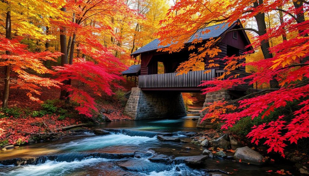 Vermont fall covered bridge Vermont fall covered bridge