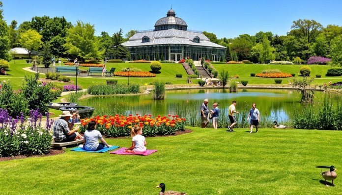 What outdoor activities can you enjoy in Garfield Park Conservatory and Gardens?