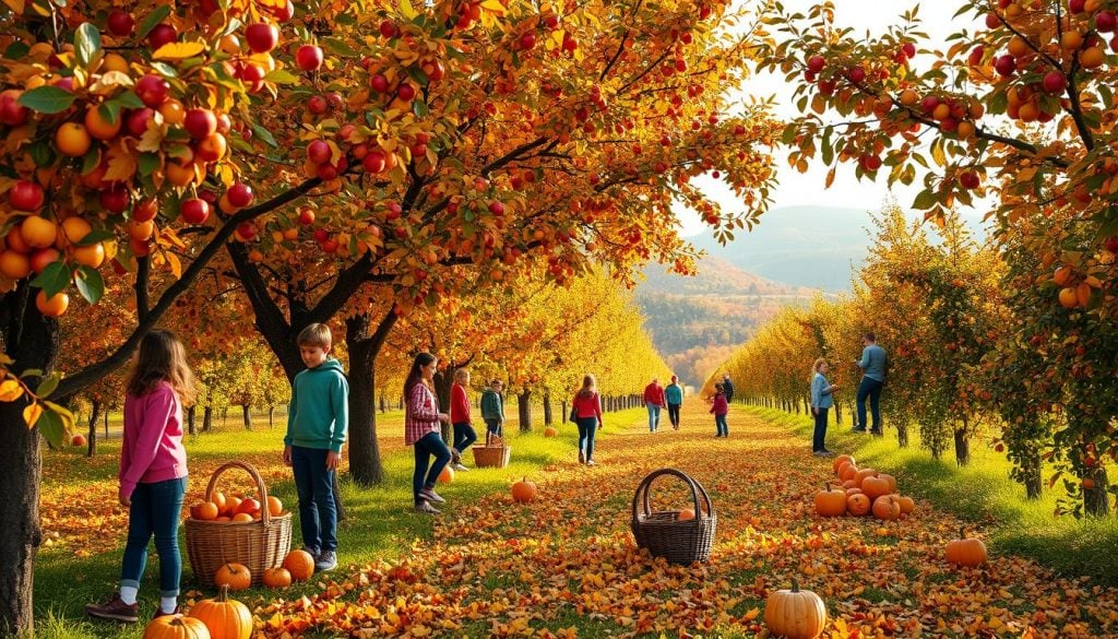 autumn activities in an orchard