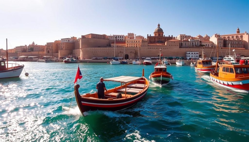 traditional dgħajsa in Valletta's Grand Harbour