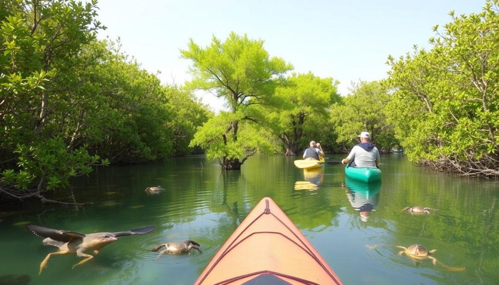 Al Thakira Mangroves kayakers enjoying wildlife observation Al Thakira Mangroves kayakers enjoying wildlife observation