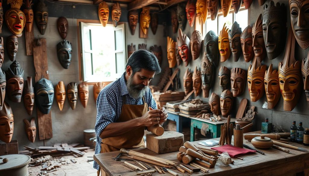 Authentic mask carving in Galle