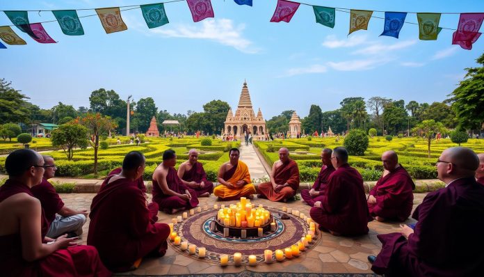 Buddhist chanting and prayer ceremonies in Lumbini