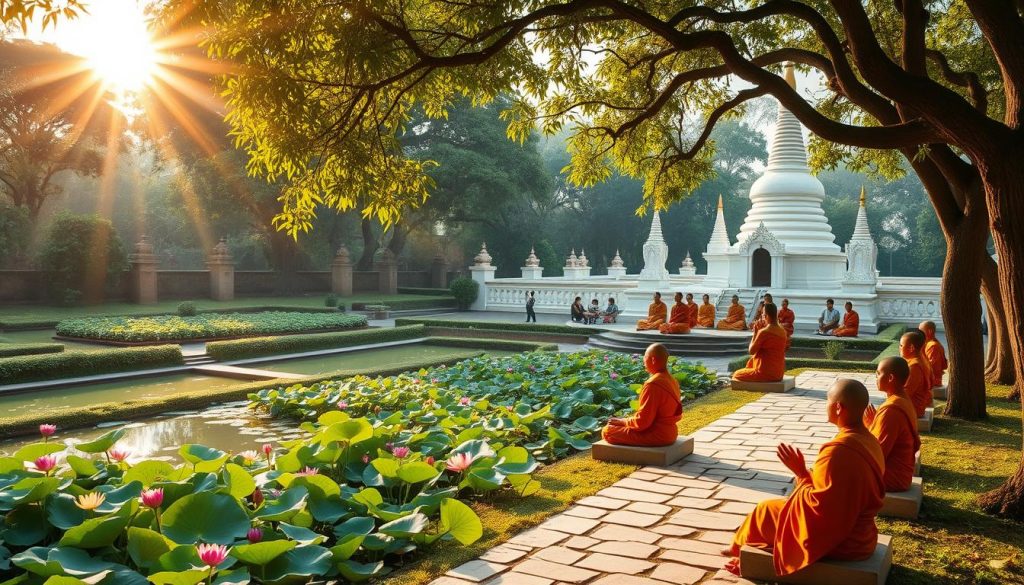 Buddhist meditation retreat atmosphere in Lumbini Buddhist meditation retreat atmosphere in Lumbini