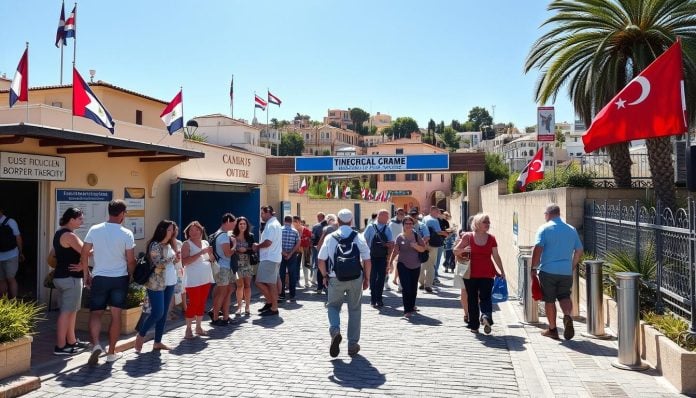 Can tourists cross between the Greek and Turkish sides of Nicosia?