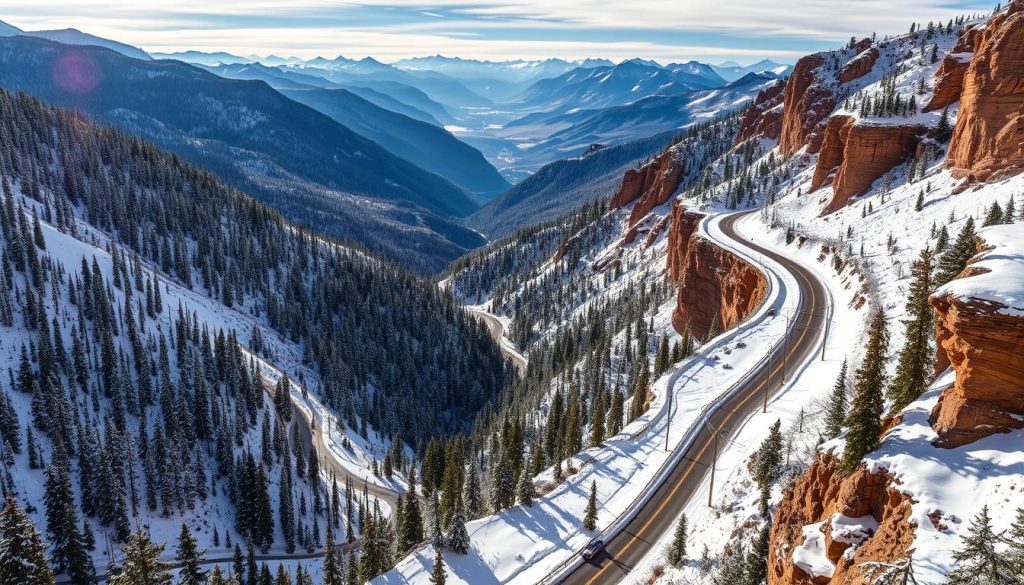 Colorado scenic drives along winter mountain roads Colorado scenic drives along winter mountain roads