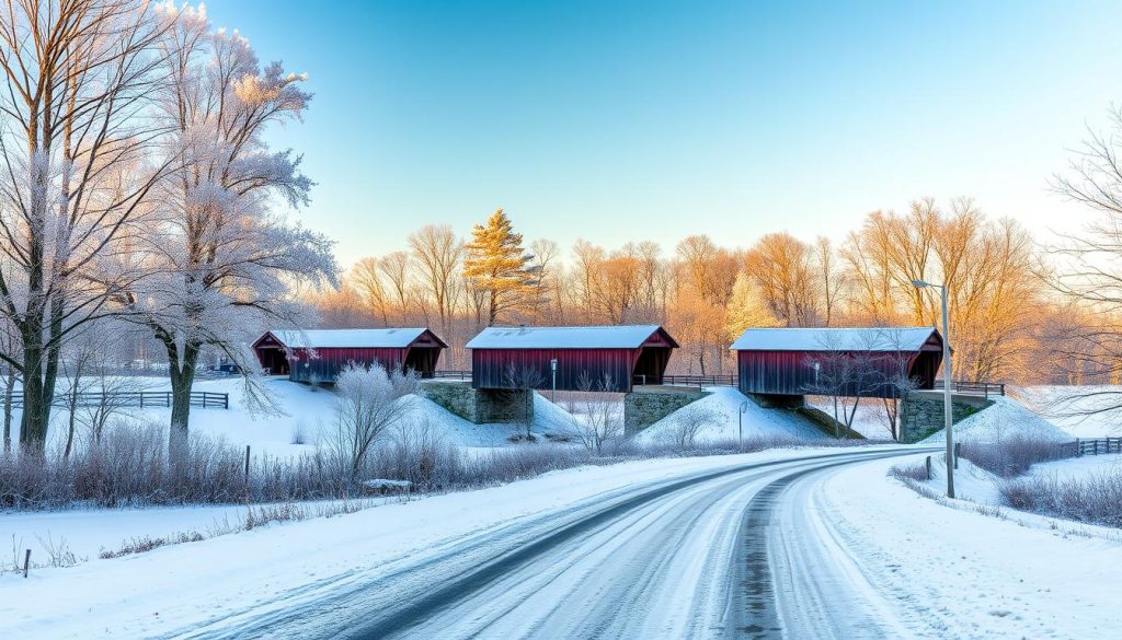 Covered bridges in Indiana winter scenery Covered bridges in Indiana winter scenery