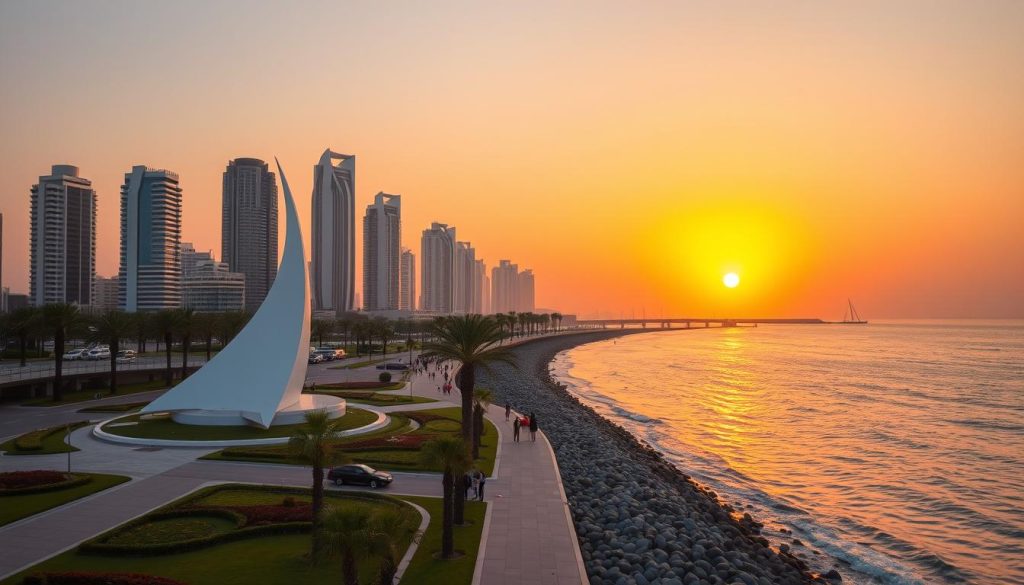 Doha Corniche near Pearl Monument Doha Corniche near Pearl Monument
