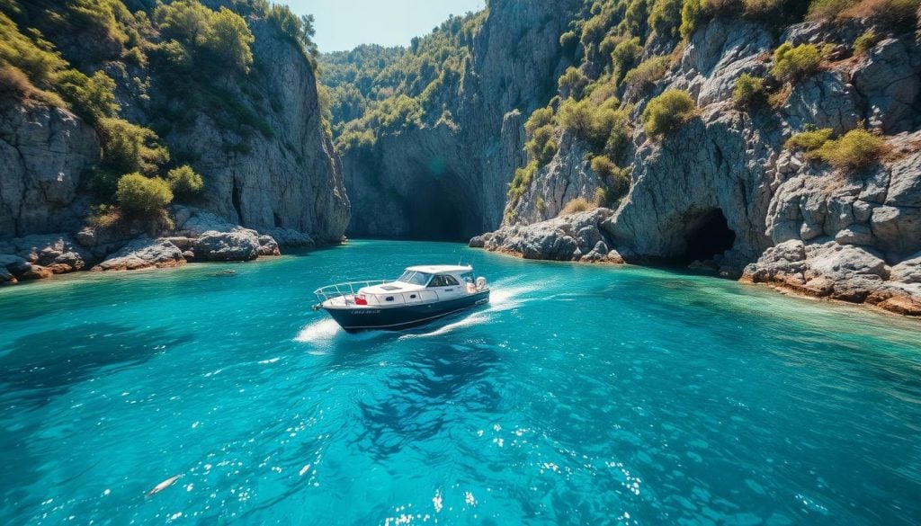 Exploring hidden coves by boat