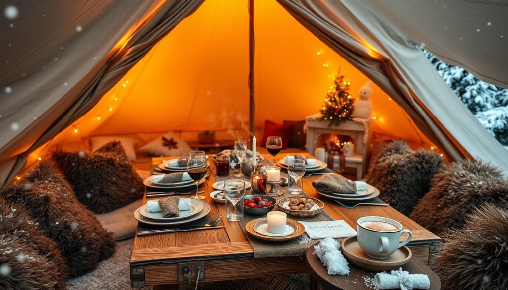 Gourmet dining in winter glamping