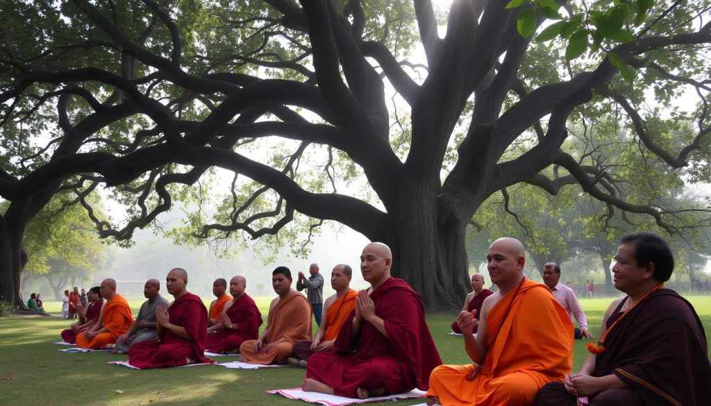 Interaction with monks in Lumbini