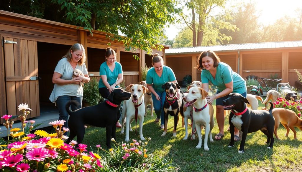 PAWS Dog Shelter volunteering with dogs