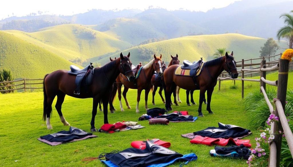 Preparing for horseback riding Preparing for horseback riding