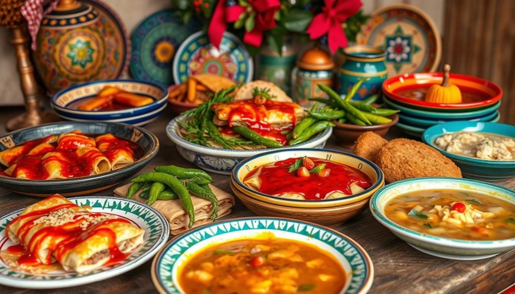 Red and green chile in Christmas-style dishes in New Mexican cuisine