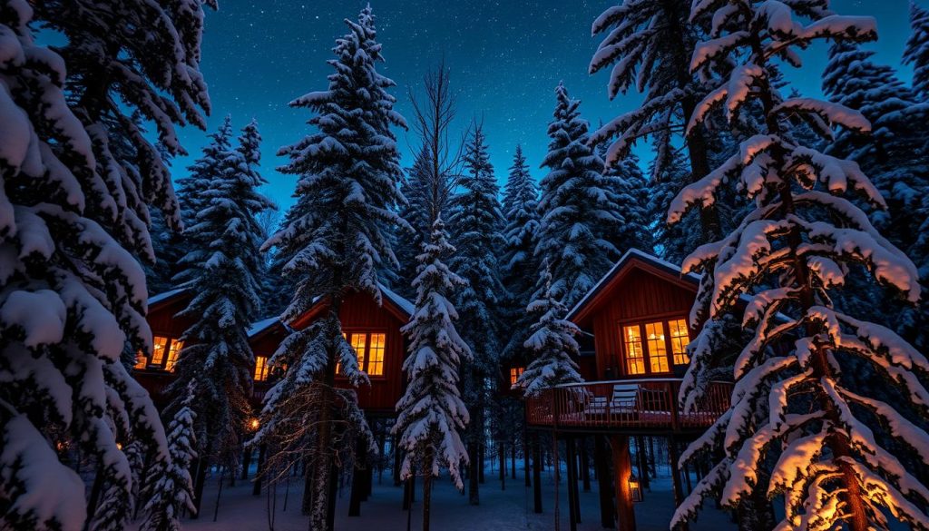 Romantic winter glamping at Treehotel, Sweden