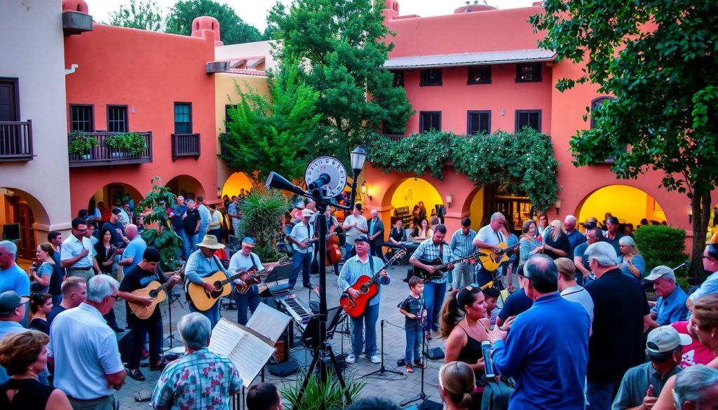 Santa Fe plaza live music gathering space