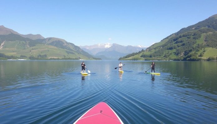 Stand-up paddleboarding on Phewa Lake